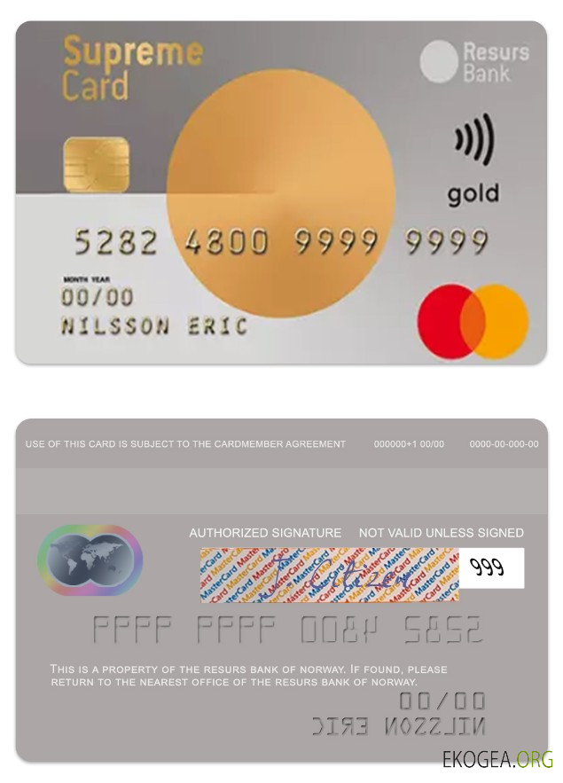 Carte d'or suprême de la Banque Resurs de Norvège